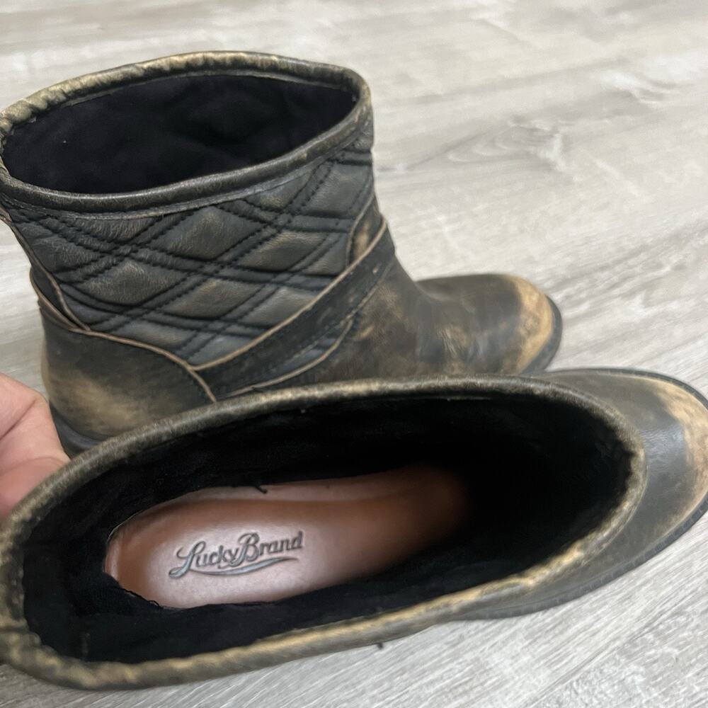 Lucky Brand Booties 7.5 Leather Quilted Nordic Ankle Boots Buckle Boho Western - Picture 5 of 10